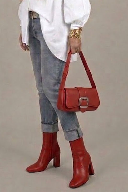 Dress ankle boots inside zip in scarlet red leather with high block heels and round toe - Top view